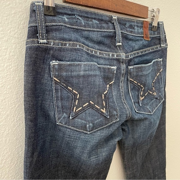 People's Liberation Anthropologie Bella Boot Cut Jeans Dark Wash Distressed - Picture 6 of 8